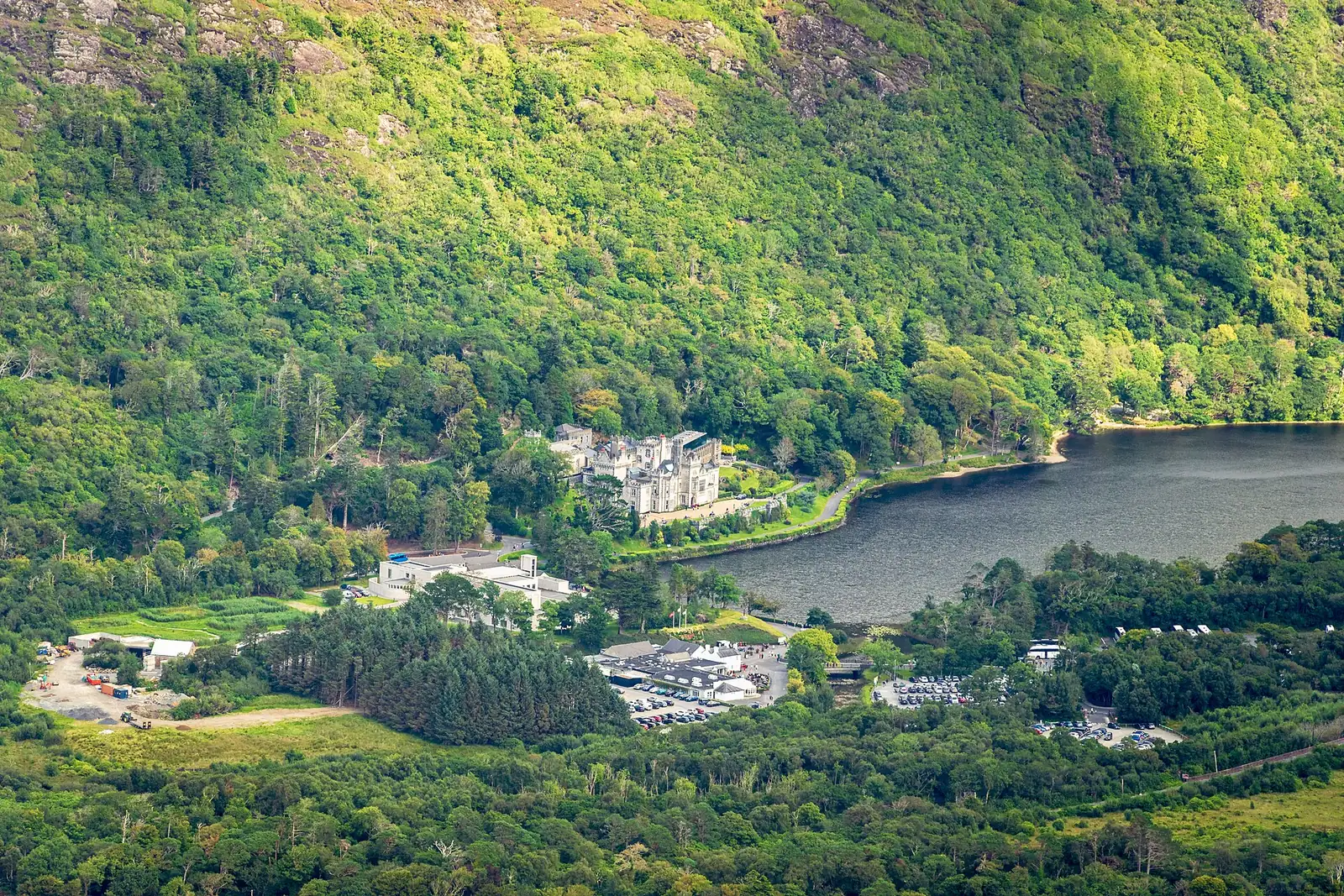 View over bogland and lakes to the Twelve Bens mountains in Connemara National Park