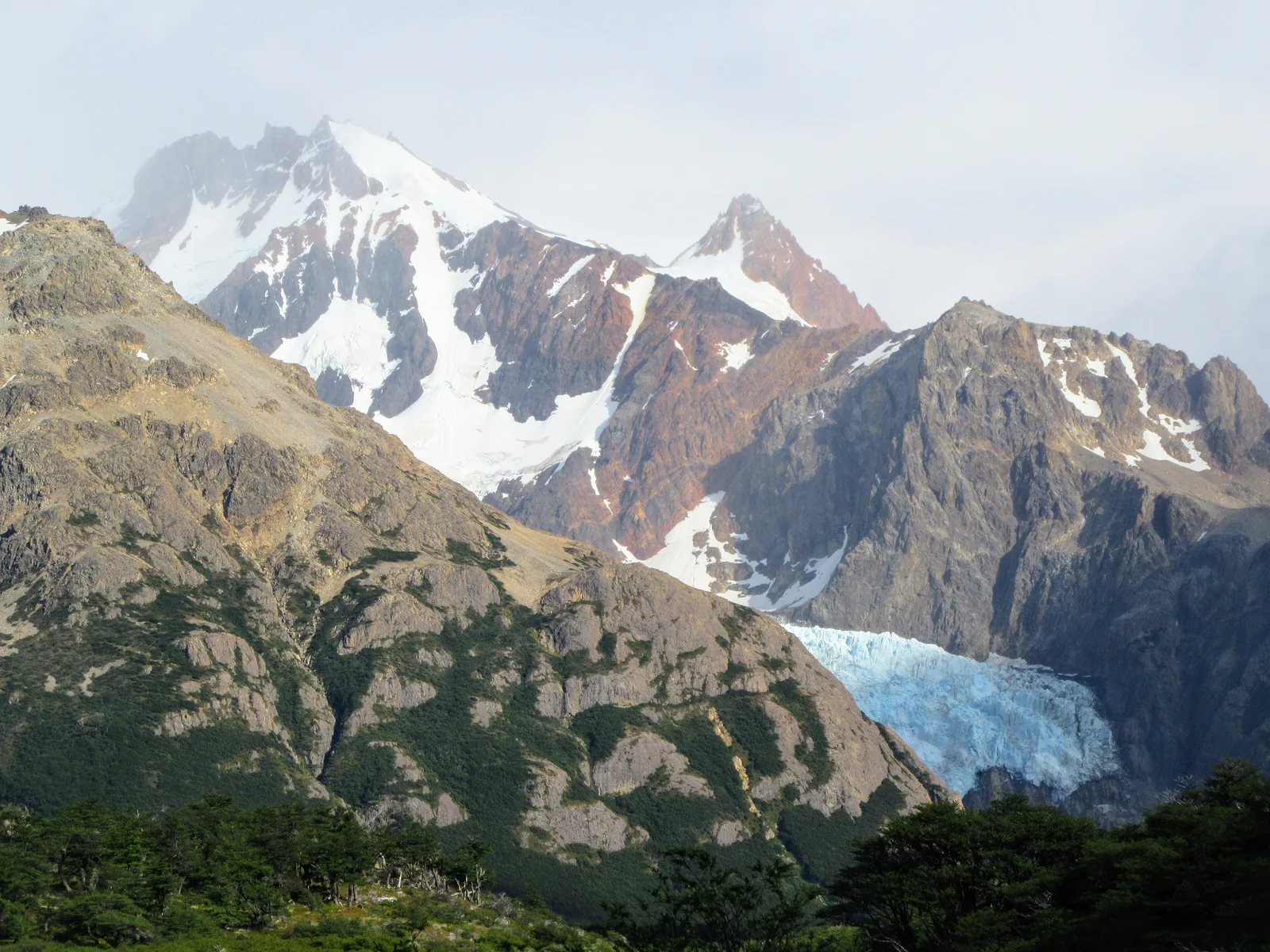 The Piedras Blancas Glacier on the trail to Fitz Roy in Los Glaciares National Park between steep slopes