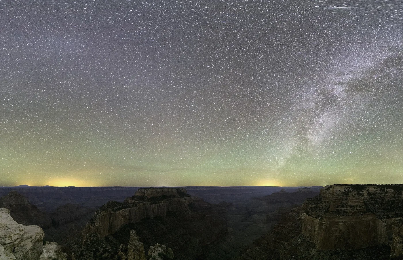 The Milky Way above the rock formations by the Cape Royal Trail on the North Rim of Grand Canyon National Park