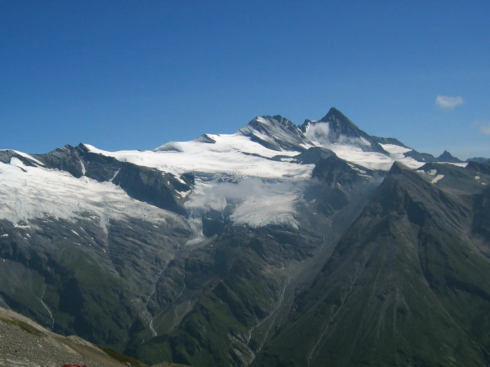 The Grossglockner in Hohe Tauern National Park with glaciers and steep ridges, seen from the south-west