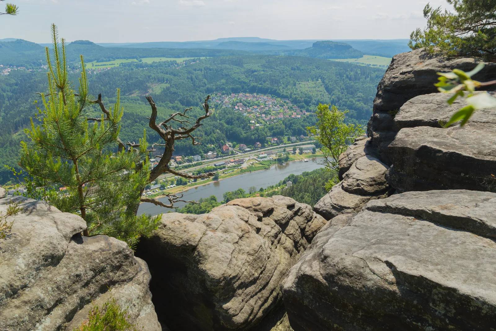 View from the Lilienstein in Saxon Switzerland National Park across the Elbe Sandstone Mountains