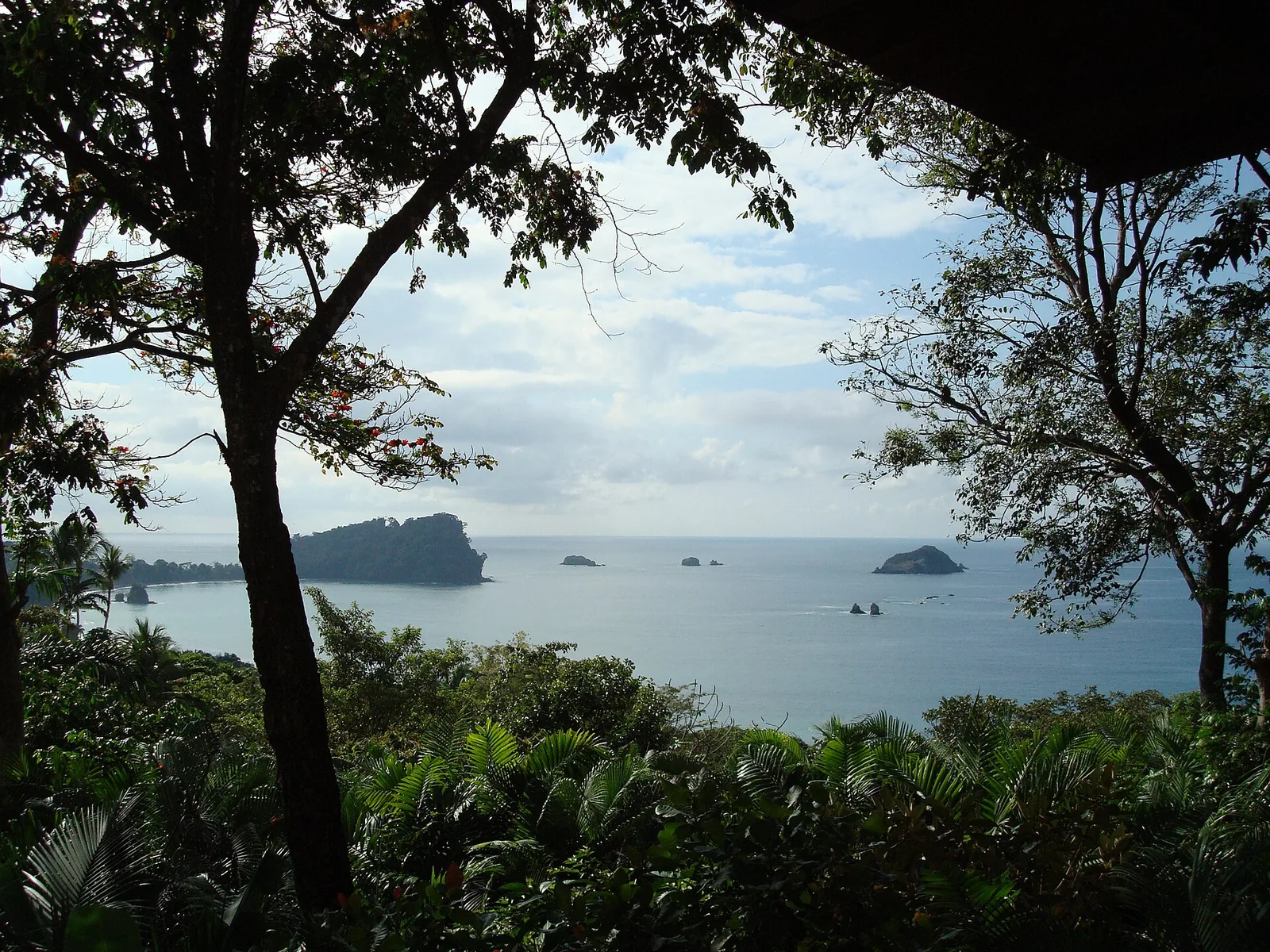 View between trees to the islands off the coast at Manuel Antonio National Park