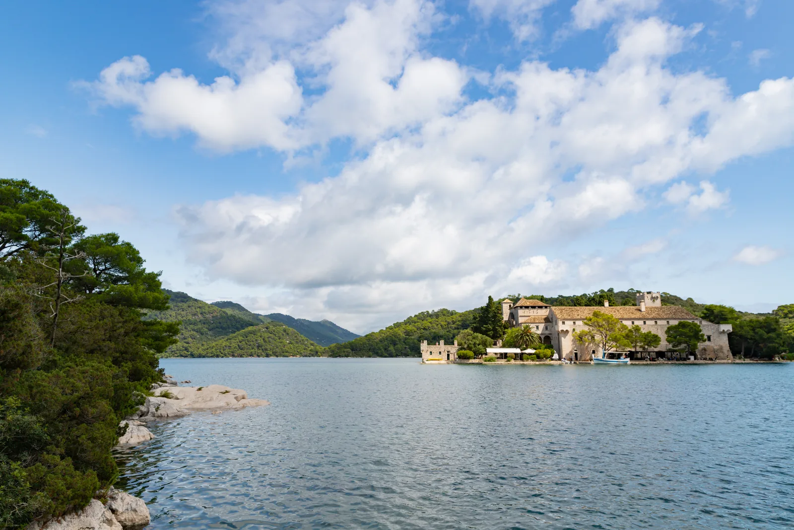 St Mary's Island (Sv. Marija) with its monastery in the Great Lake of Mljet National Park