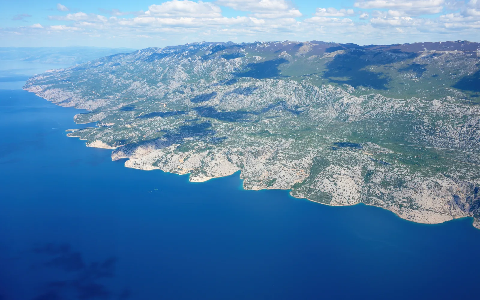 The Velebit ridge with Northern Velebit National Park above the Adriatic, seen from the air from the south-west