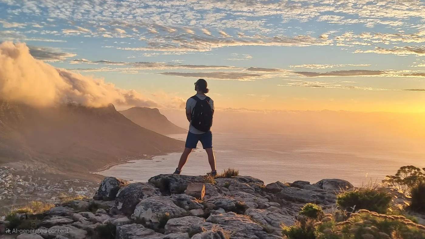 Offer photo: Lion’s Head at sunset, with a guide and headlamp