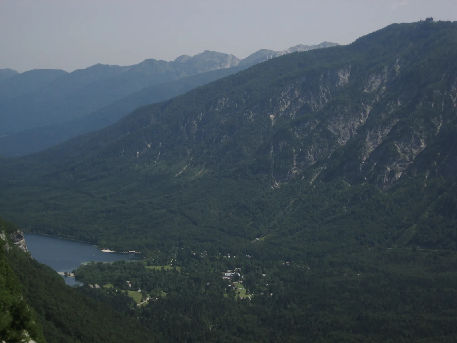 View of Ukanc and the western end of Lake Bohinj in Triglav National Park, below Vogel
