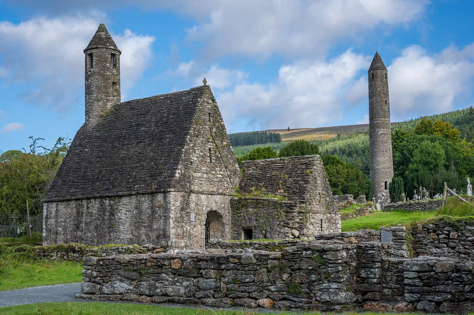 St Kevin's Church, also called St Kevin's Kitchen, at the monastic site of Glendalough in Wicklow Mountains National Park