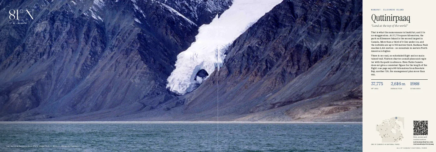 Quttinirpaaq spread from the photo book: glacier at Tanquary Fiord on Ellesmere Island